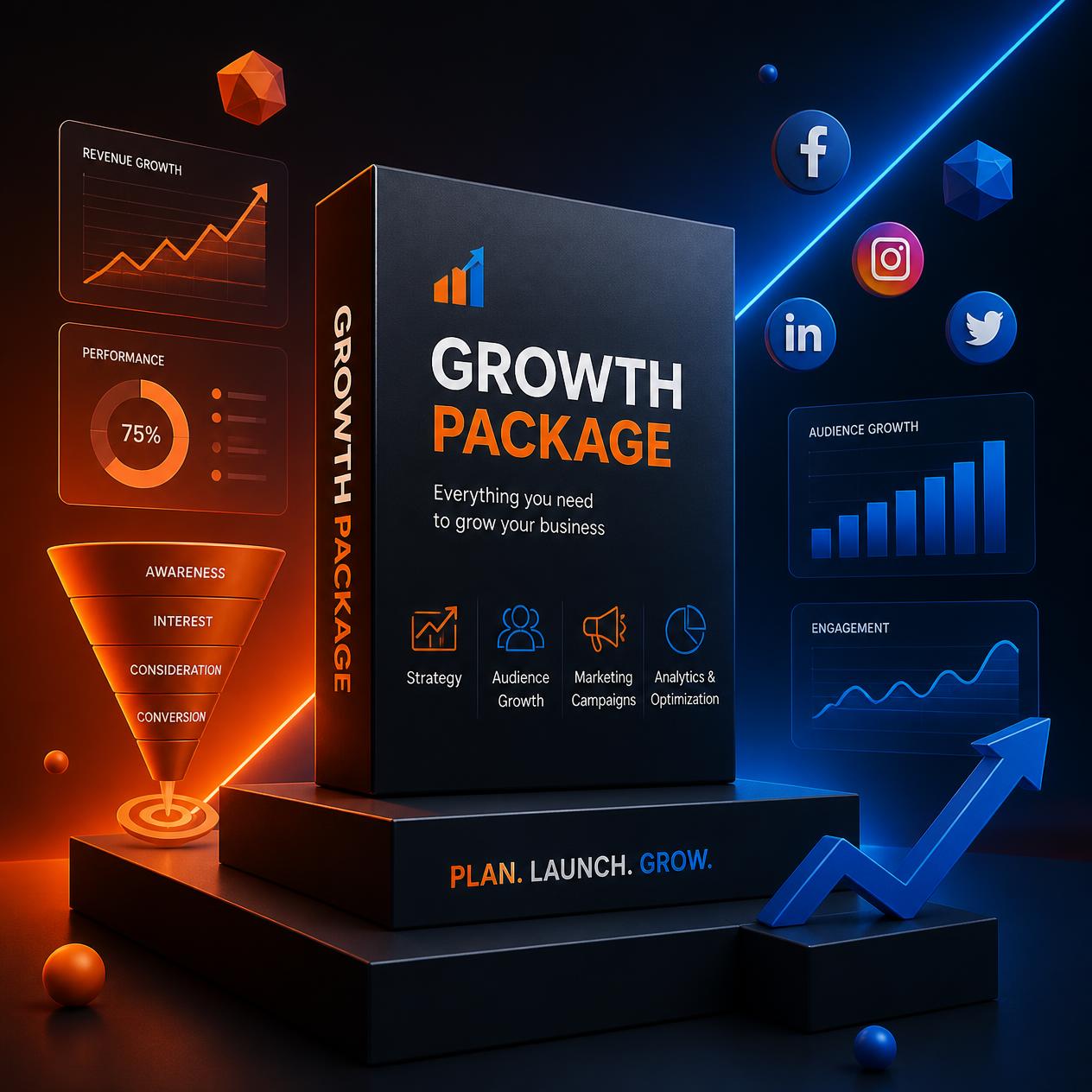 Outview Cape Town — professional service package showcase, electric orange and electric blue brand design