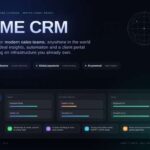 SME CRM dashboard visual showing WhatsApp messaging, privacy-first data shield, multi-currency payments, and AI insight sparks on a sales pipeline, with a global icon representing worldwide availability